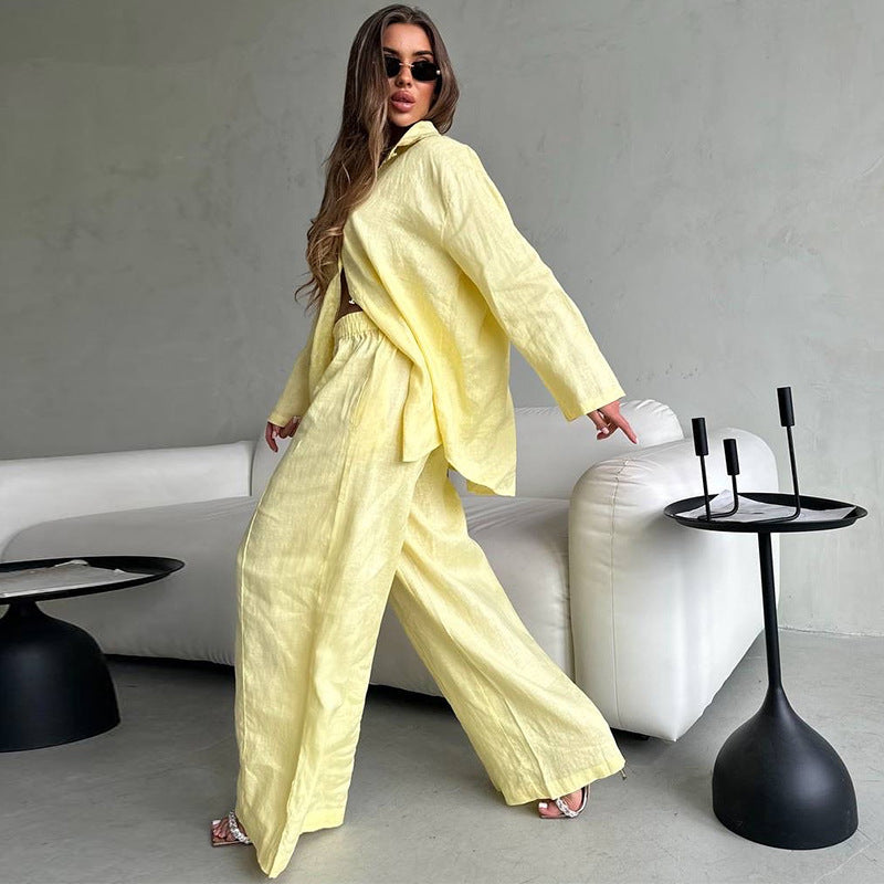 Dame afslappet hør-to-dels sæt med rummelig top og palazzo-bukser Stilla