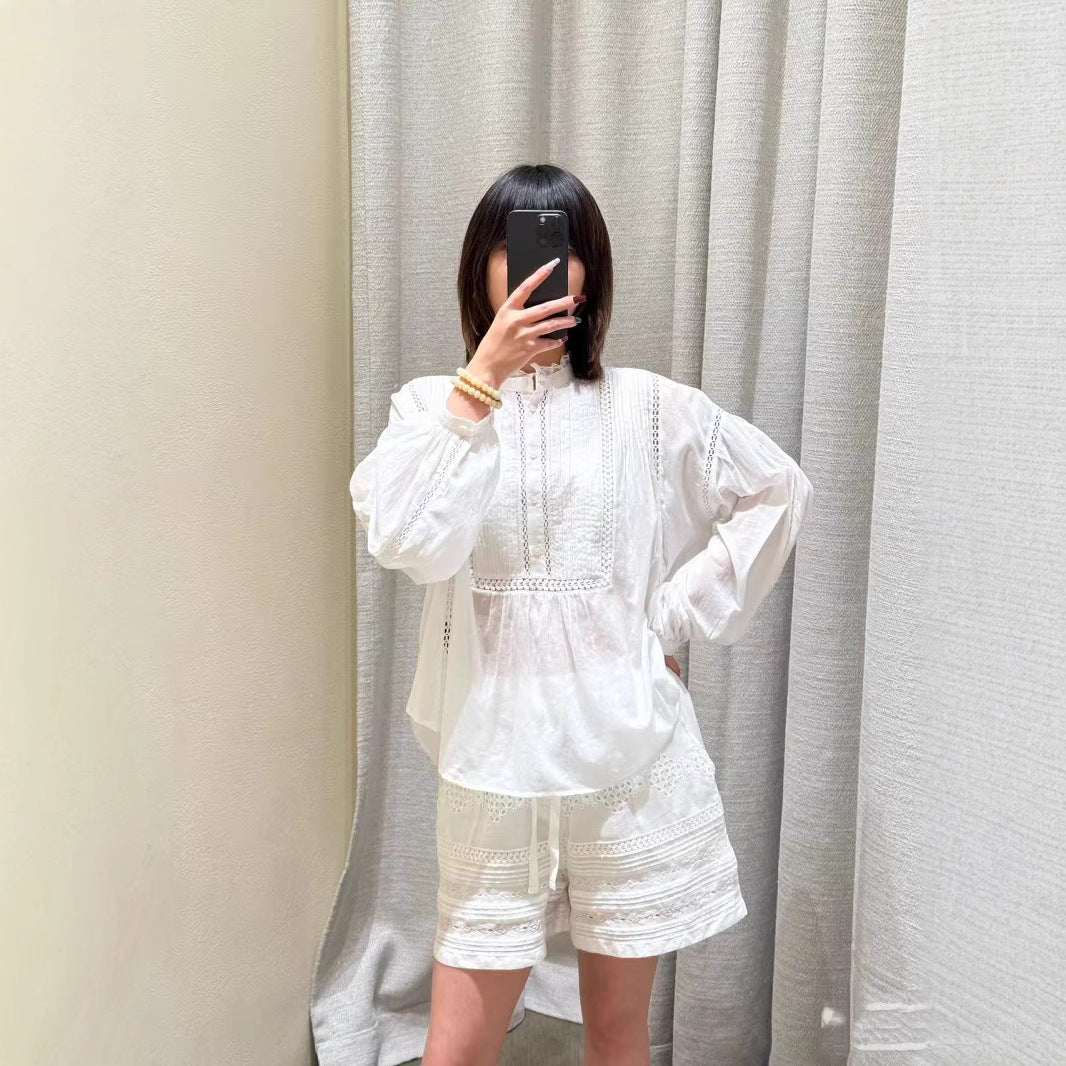 Dame elegant bluse med struktureret design og botaniske accenter Stilla