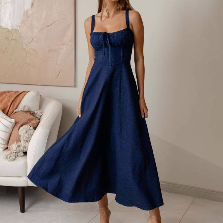 Dame afslappet maxikjole med elastisk talje og fine spaghetti-stropper Stilla