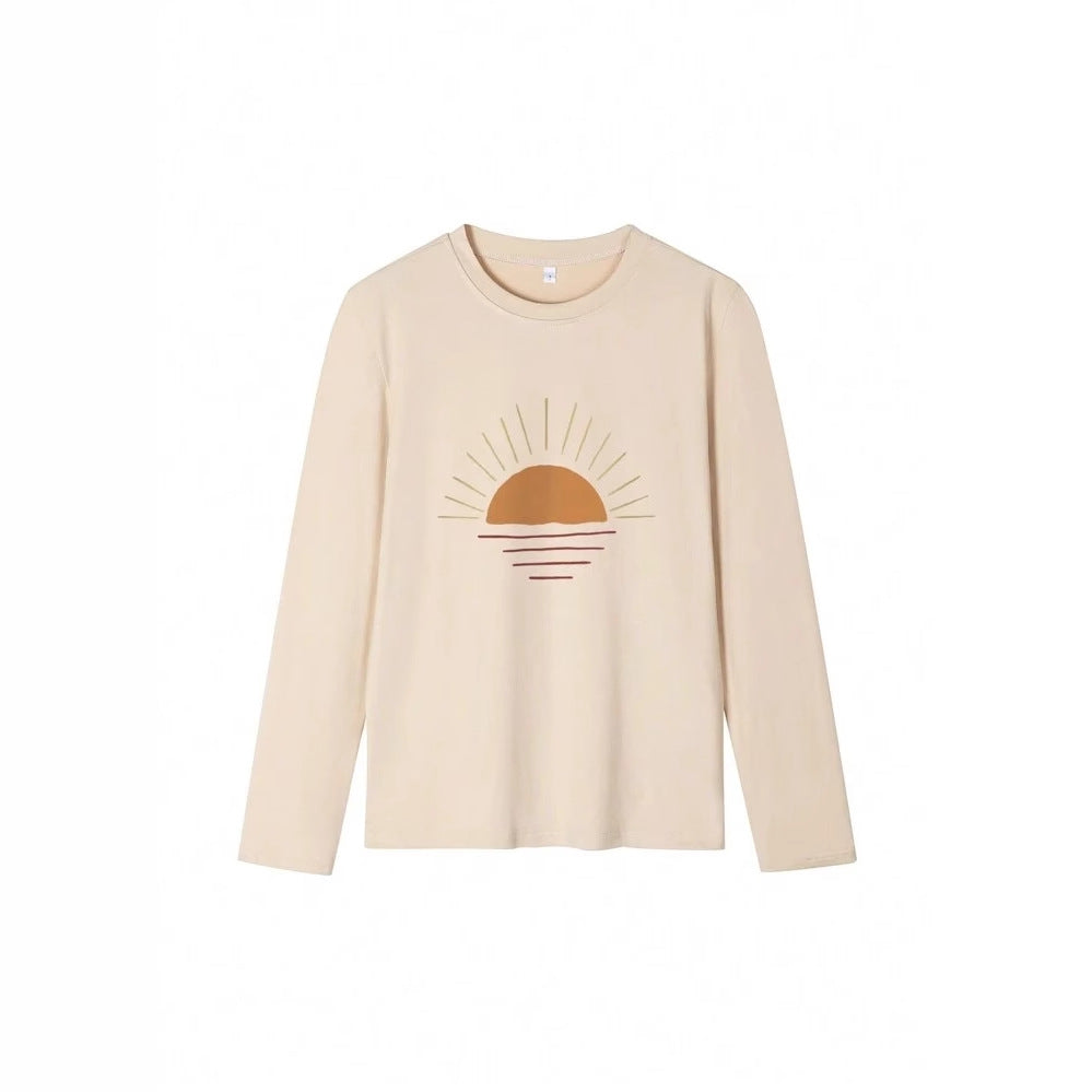 Dame afslappet langærmet skjorte med solmotiv og moderne snit Stilla