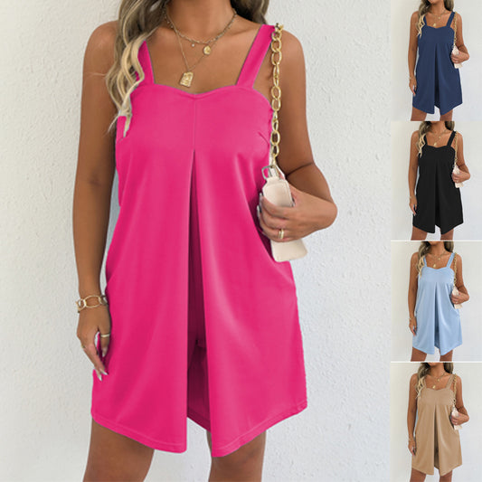 Dame Elegant Jumpsuit med åbne stropper og plissé-detalje Stilla