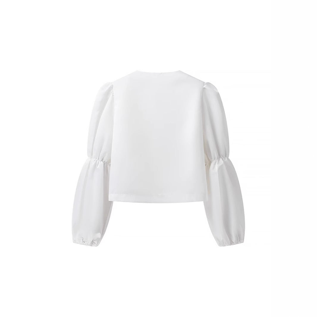 Dame elegant bluse med ballonformede ærmer og moderne snit Stilla