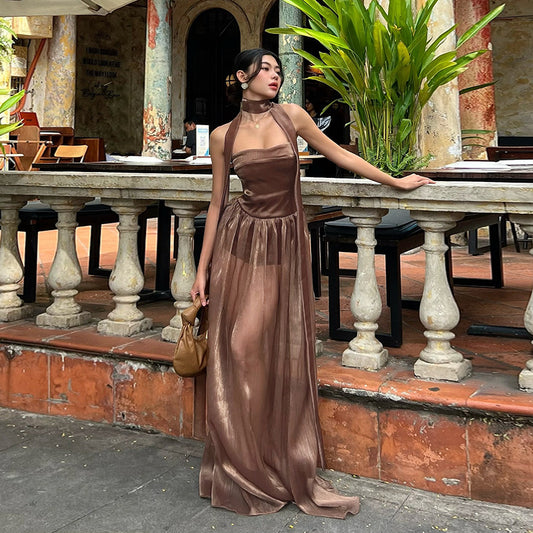 Dame Elegant Halterneck Maxi Kjole Stilla