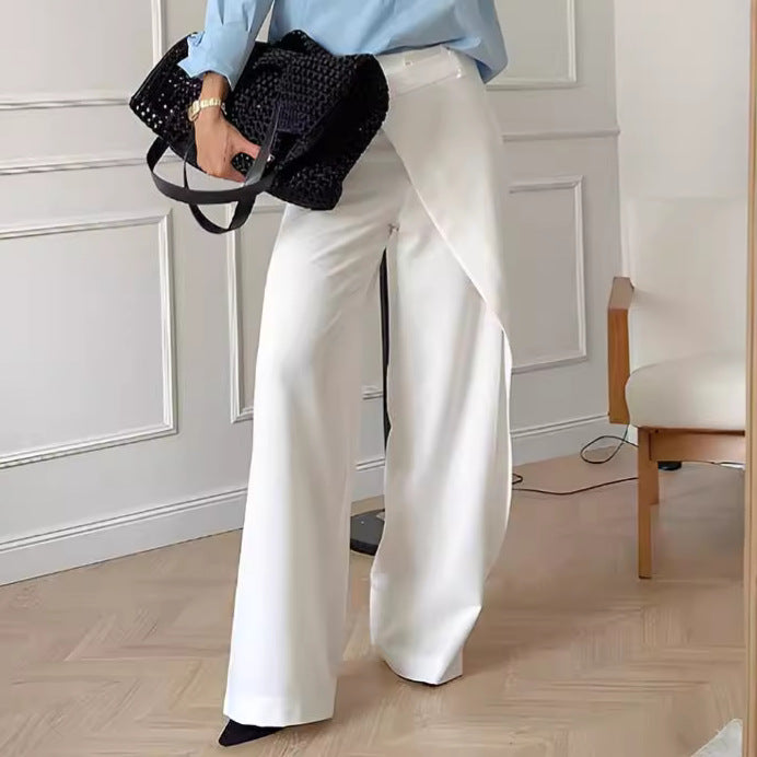 Dame elegant bredskårne palazzo-bukser med asymmetrisk design og høj talje Stilla