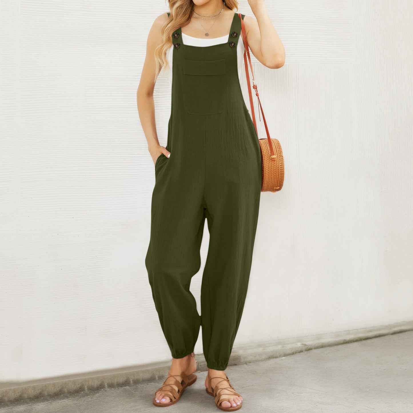 Dame casual jumpsuit med praktiske lommer og justerbare stropper Stilla