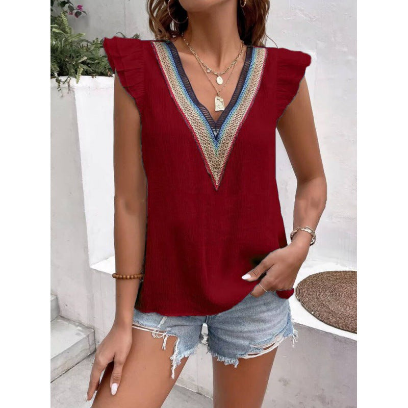 Dame Dekoreret V-Hals Bluse Stilla