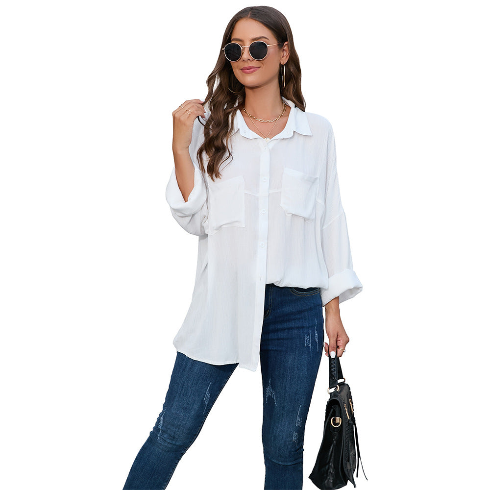 Dame afslappet oversize skjorte med påsyede lommer Stilla