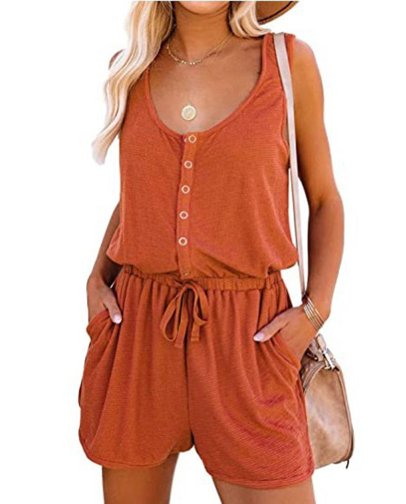 Dame behagelig jumpsuit med knaplukning og sidelommer Stilla