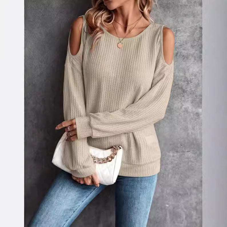 Dame afslappet overdel med åbne skuldre og struktureret design Stilla