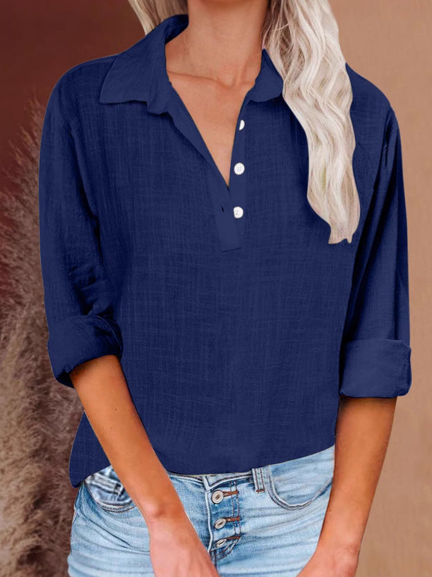 Dame afslappet skjorte med knaplukning og opsmøgede ærmer Stilla