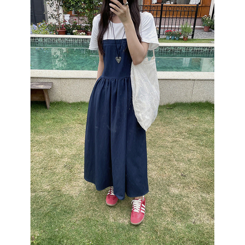 Dame afslappet maxikjole med stropper og drapering Stilla