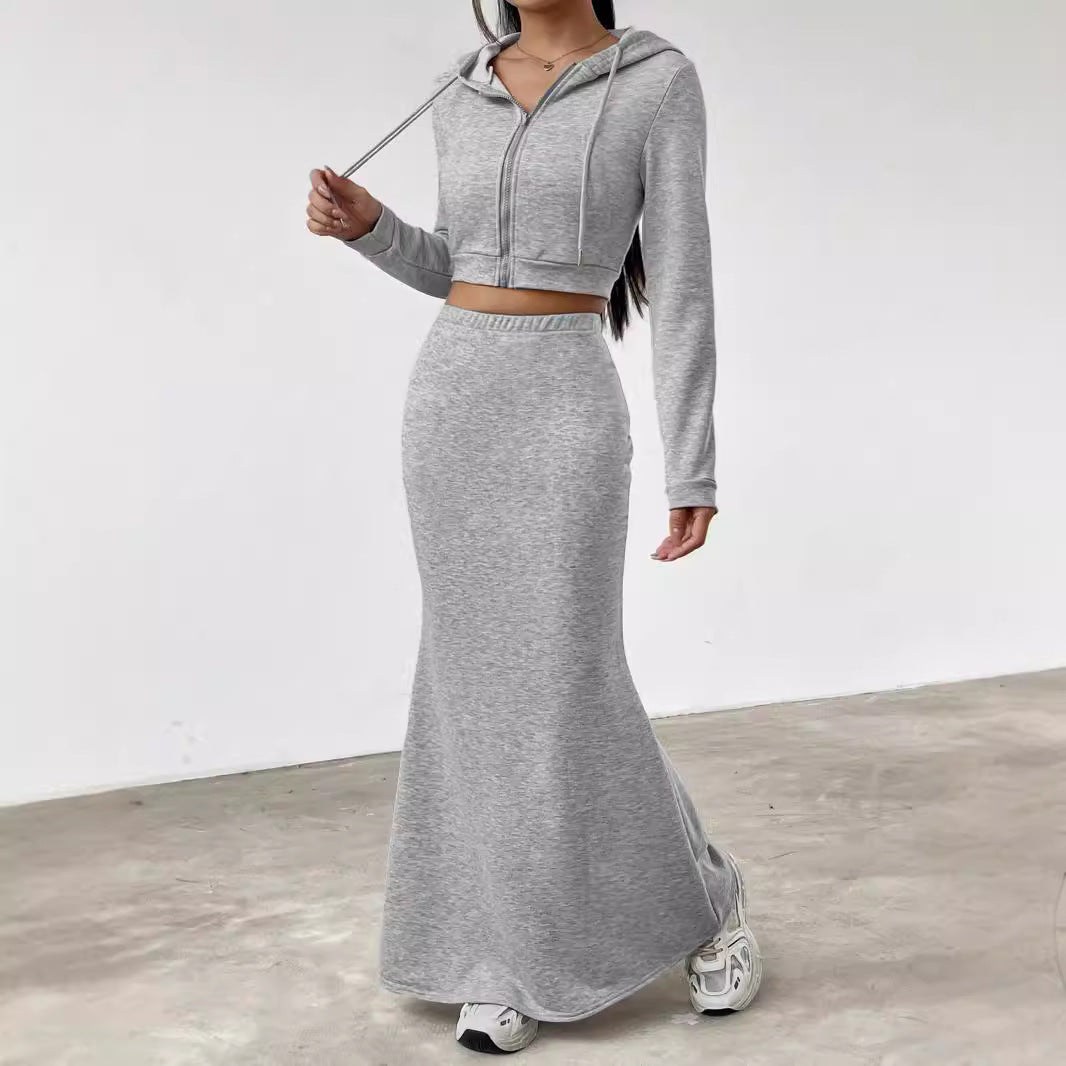 Dame elegant Cropped Sweatshirt med høj talje og Maxiskørt Stilla