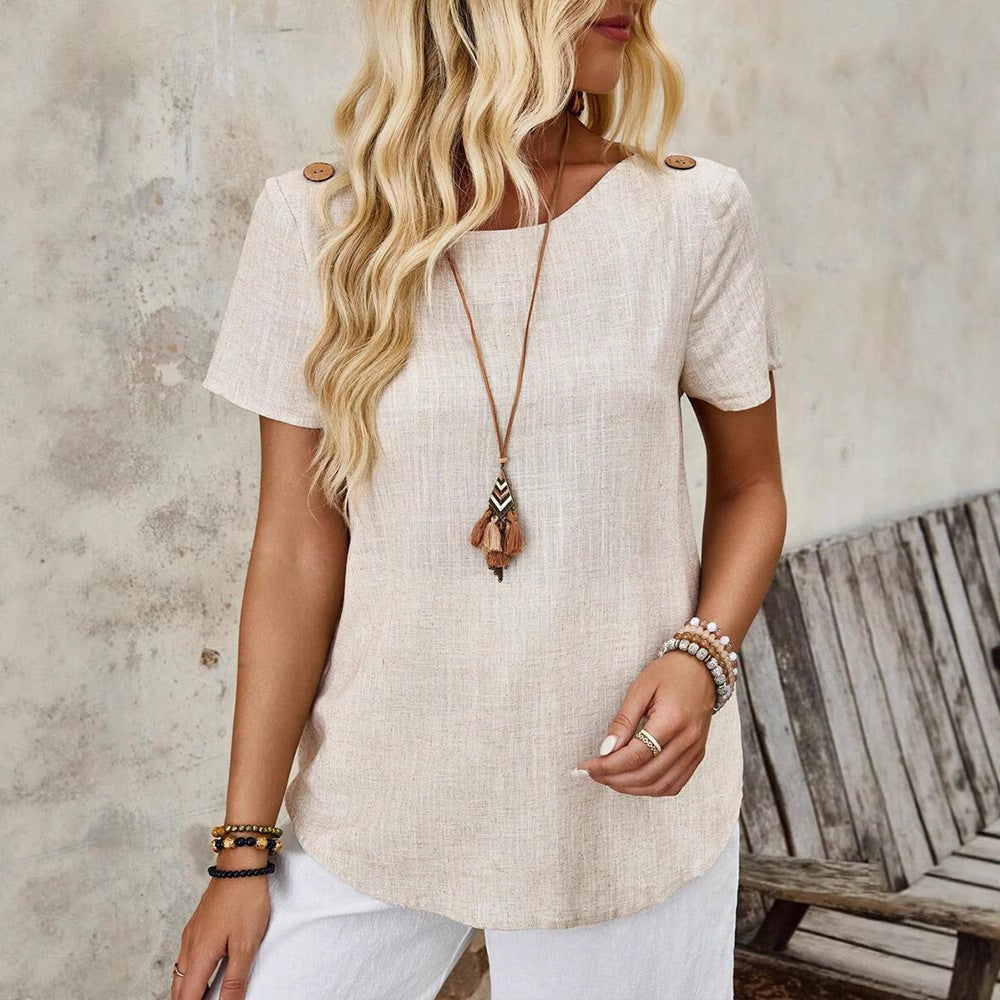 Dame afslappet linned top med dekorative knapdetaljer Stilla