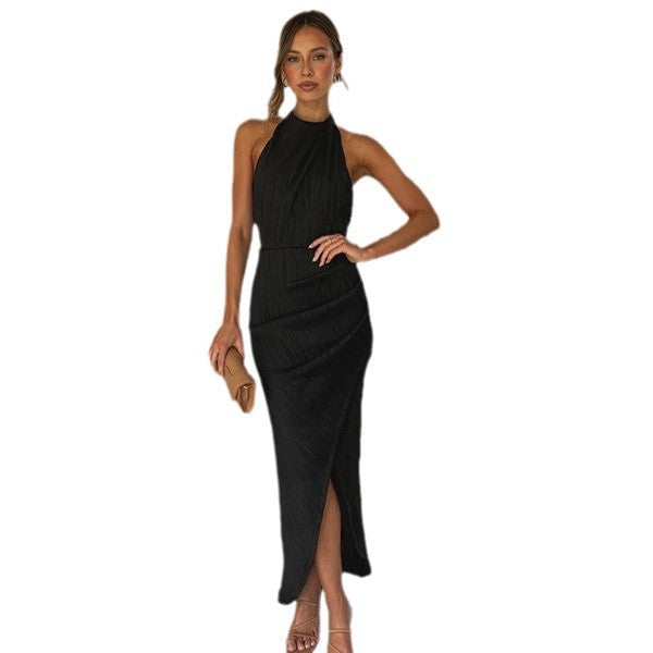 Dame Elegant Aftenkjole med Højhalset Design og Draperet Nederdel Stilla