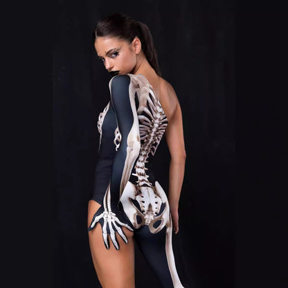 Dame figurtilpasset bodysuit med kreativt skeletdesign og asymmetrisk snit Stilla
