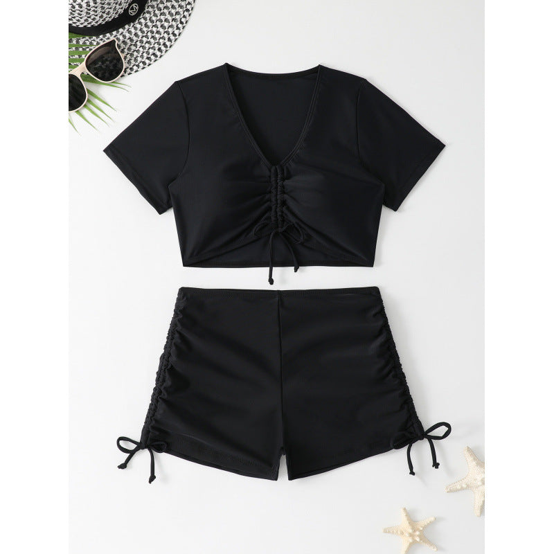Dame Crop-Top og Shorts Bade sæt med rynkning Stilla