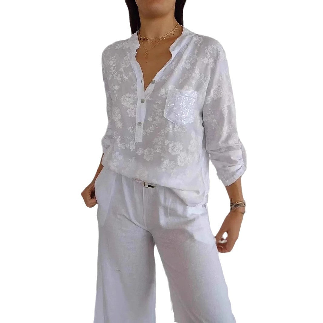 Dame Elegant Floral Knappeskjorte Stilla