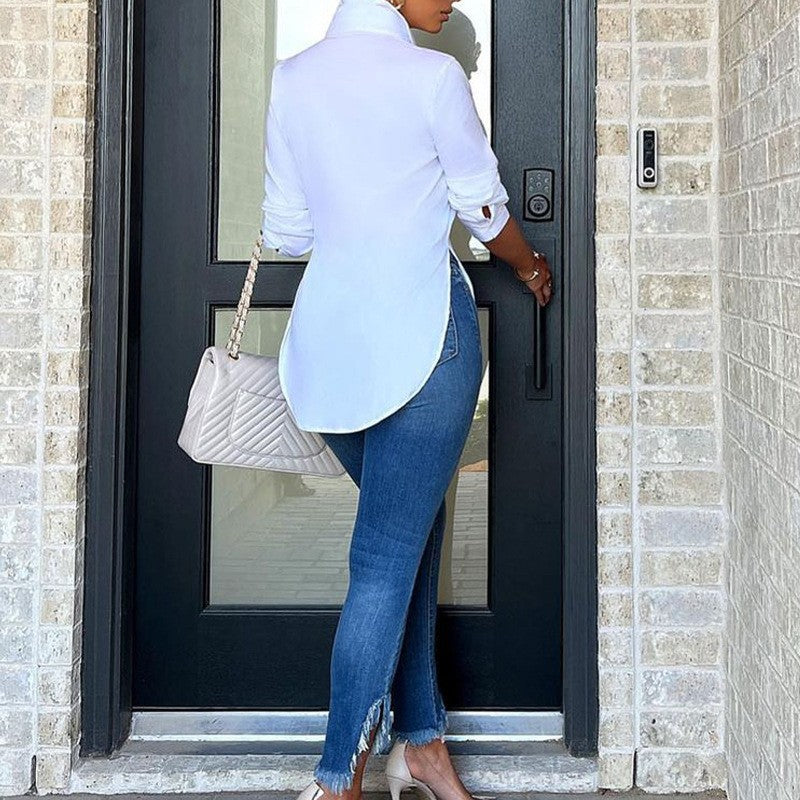 Dame afslappet langærmet bluse med asymmetrisk snit Stilla