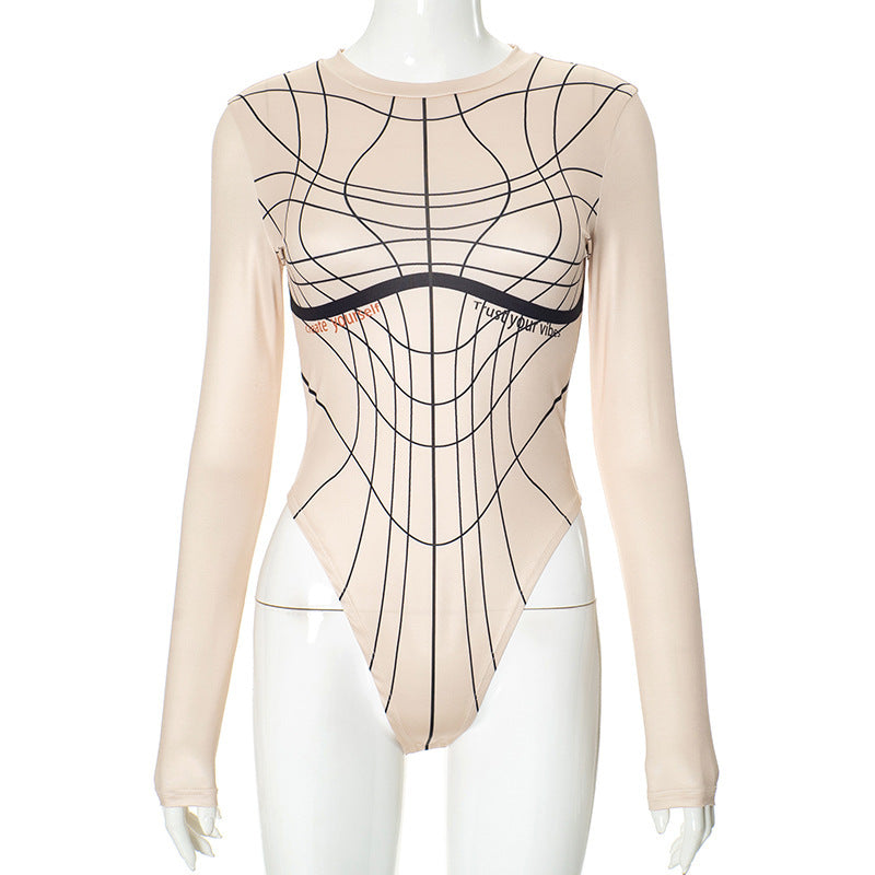 Dame Højhalset Bodysuit med grafisk design og langærmet Stilla