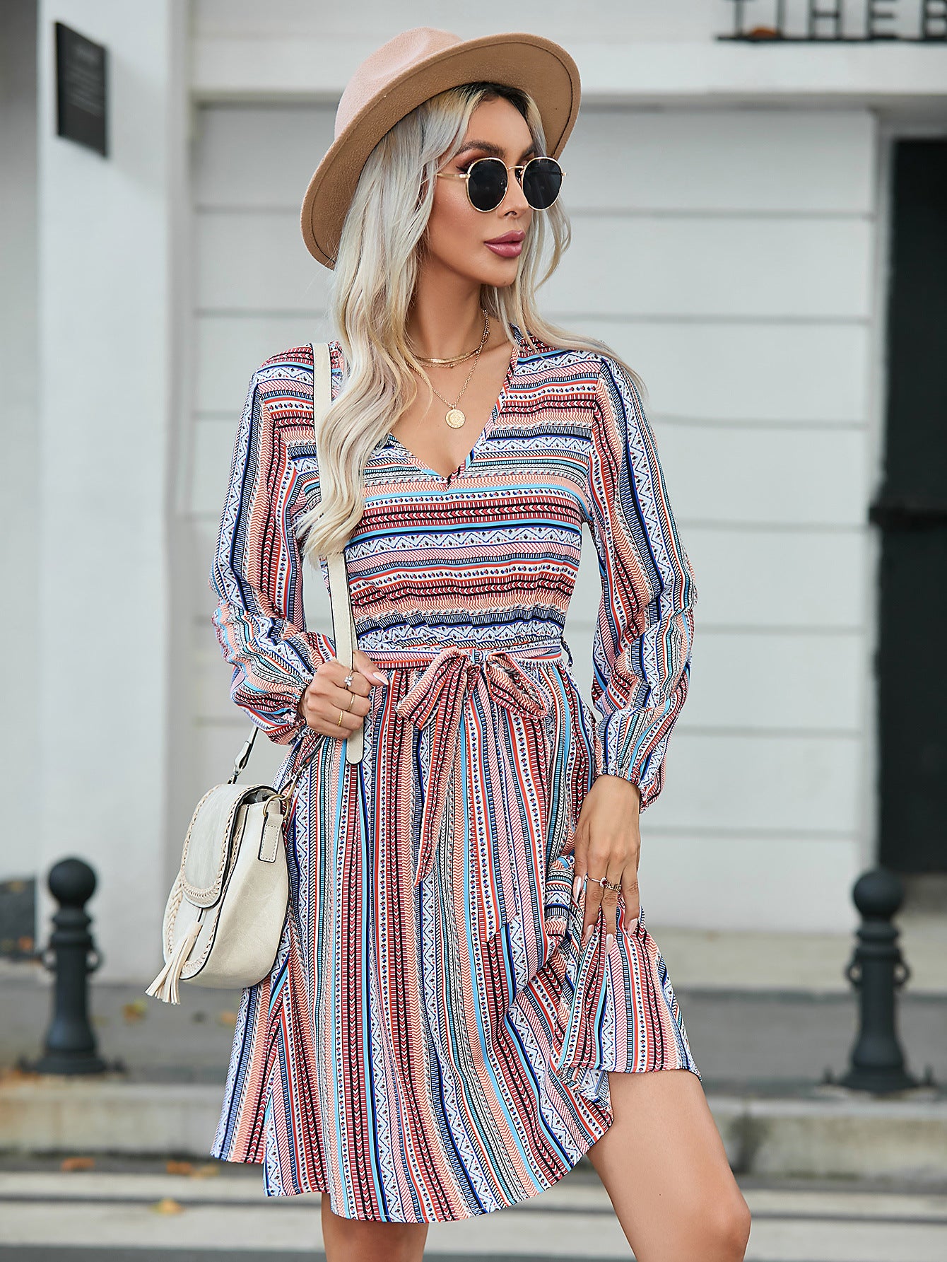 Dame A-linie midi kjole med justerbar talje snøring Stilla