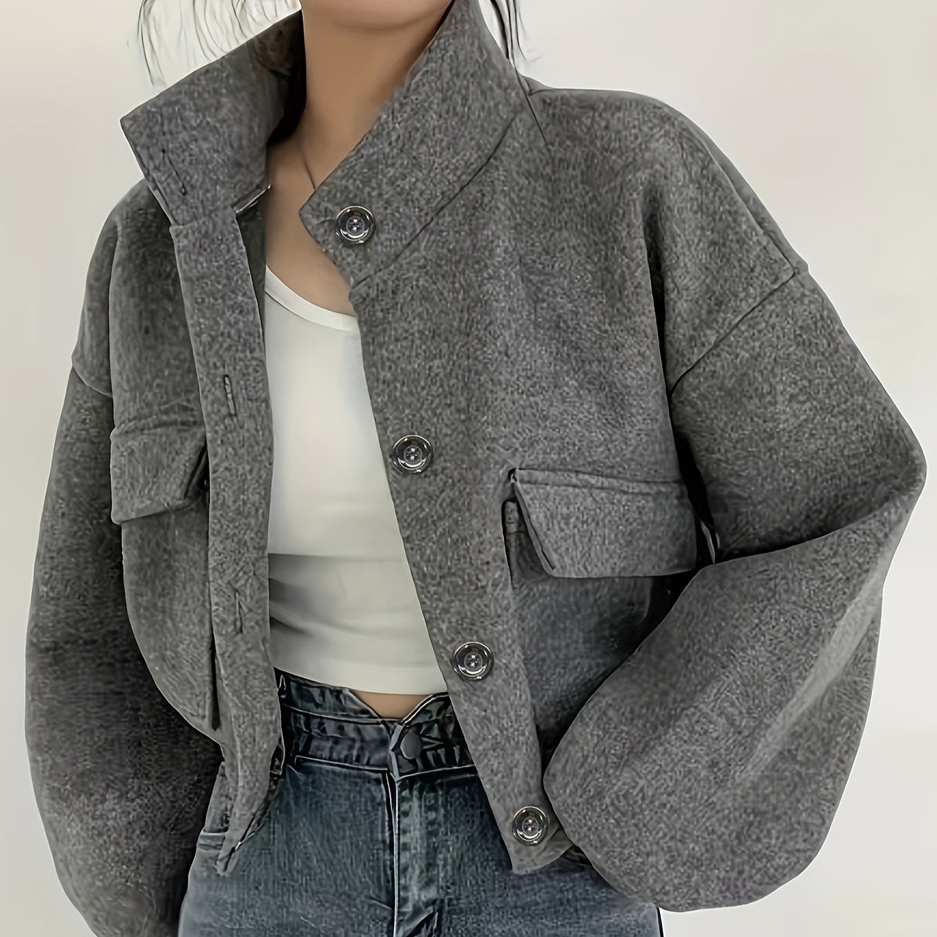 Dame cropped jakke med struktureret overflade og praktiske lommer Stilla