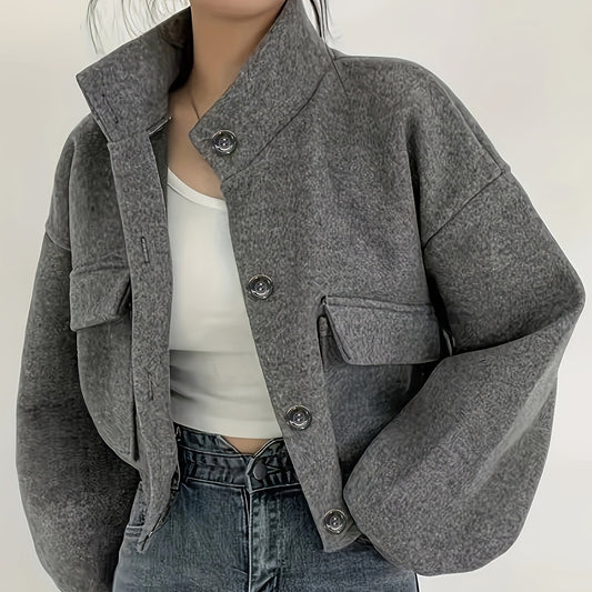 Dame cropped jakke med struktureret overflade og praktiske lommer Stilla