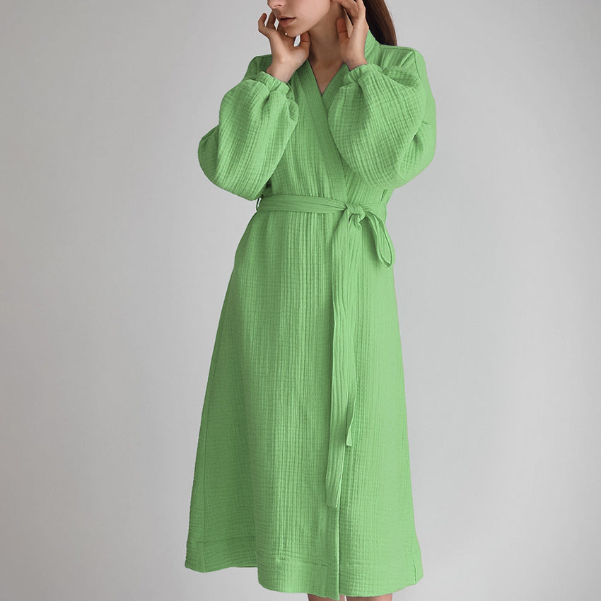 Dame elegant indpaknings-morgenkåbe med vidde ærme og bælte Stilla