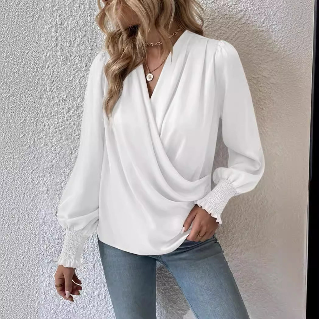 Dame elegant bluse med draperet design Stilla