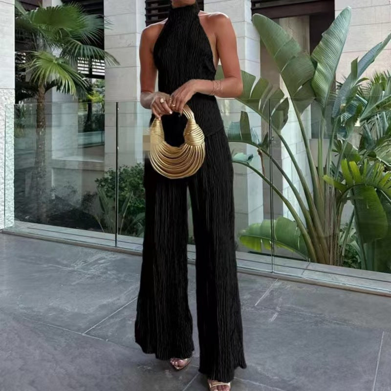 Dame Langbenet Jumpsuit med plisseret design Stilla