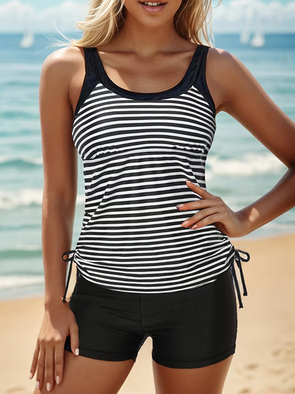 Dame Sporty Tankini-sæt med shorts og legende stribemønster Stilla