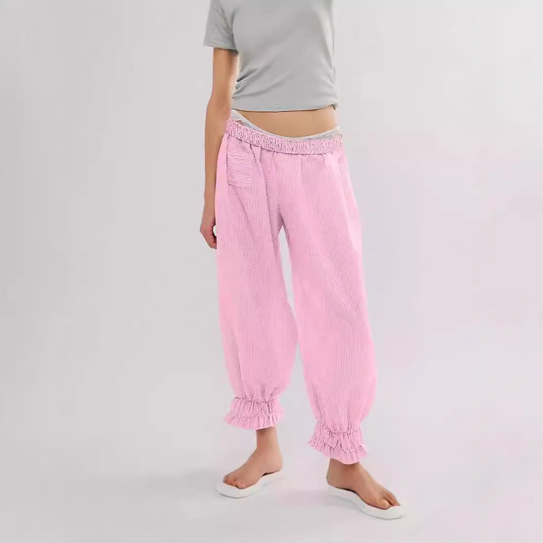 Dame Behagelige Pyjamasbukser med Gummibånd og Ribstruktur Stilla