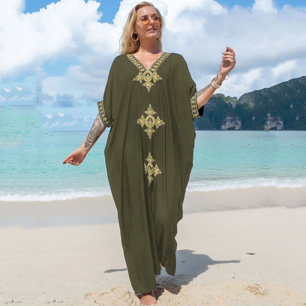 Dame elegant Kaftan med kunstnerisk broderi Stilla