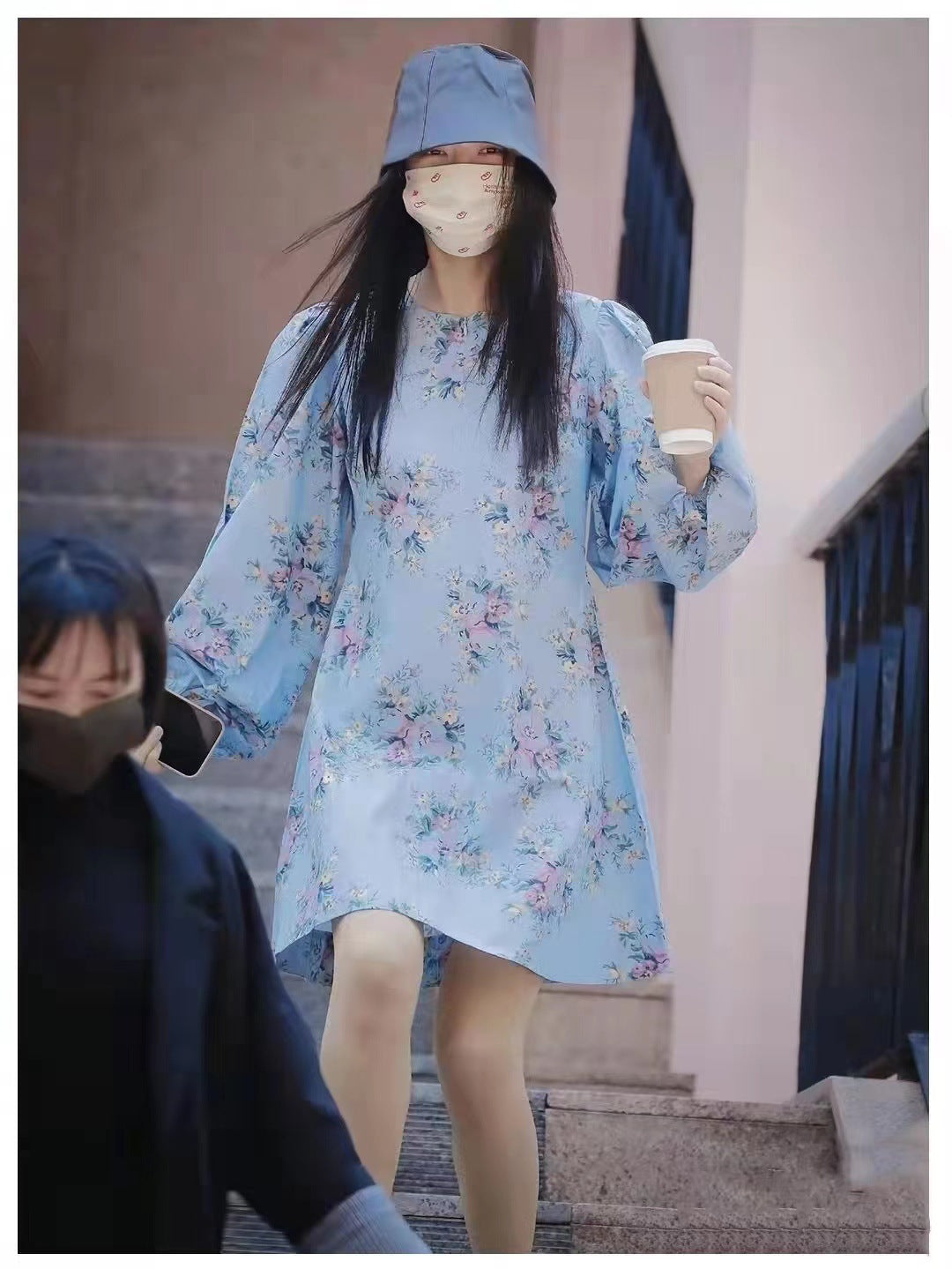 Dame Elegant Blomstret Kjole med Puffærmer Stilla