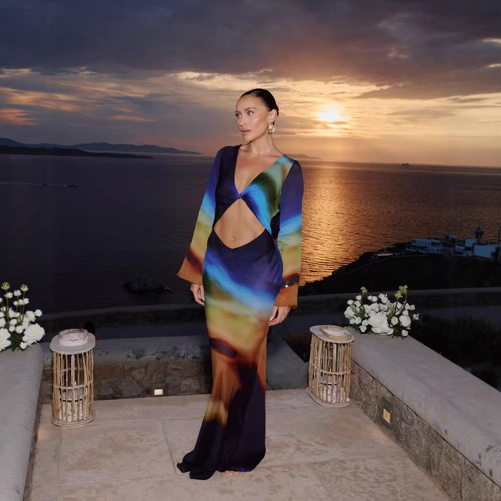 Dame Cut-Out Maxikjole med vidde ærme og smart design Stilla