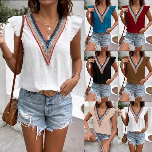 Dame Dekoreret V-Hals Bluse Stilla