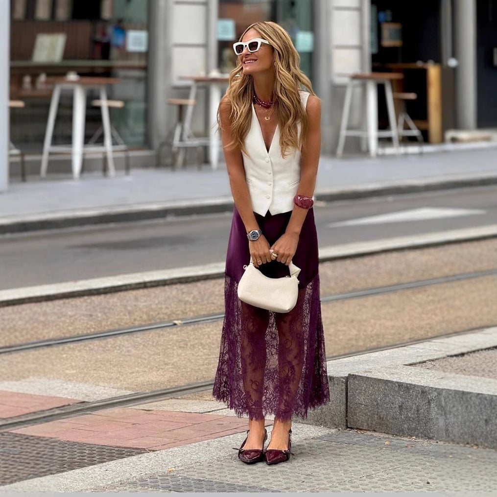 Dame elegant blondekjole med gennemsigtig slæb og flydende stof Stilla