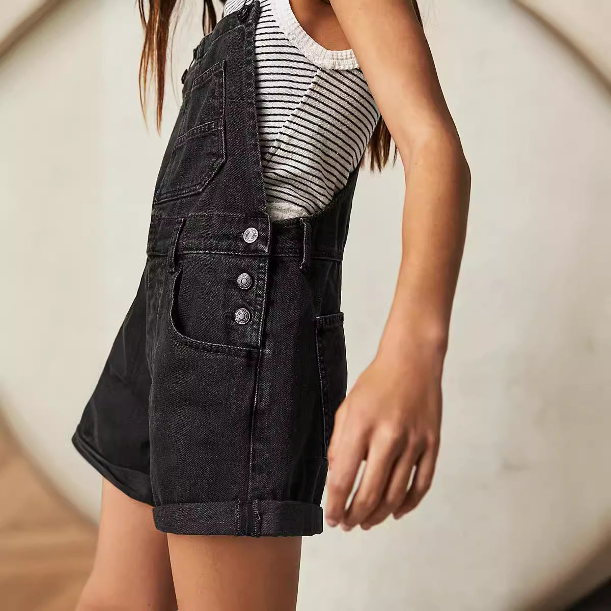 Dame Casual Denim Overalls med funktionelle lommer og justerbare stropper Stilla