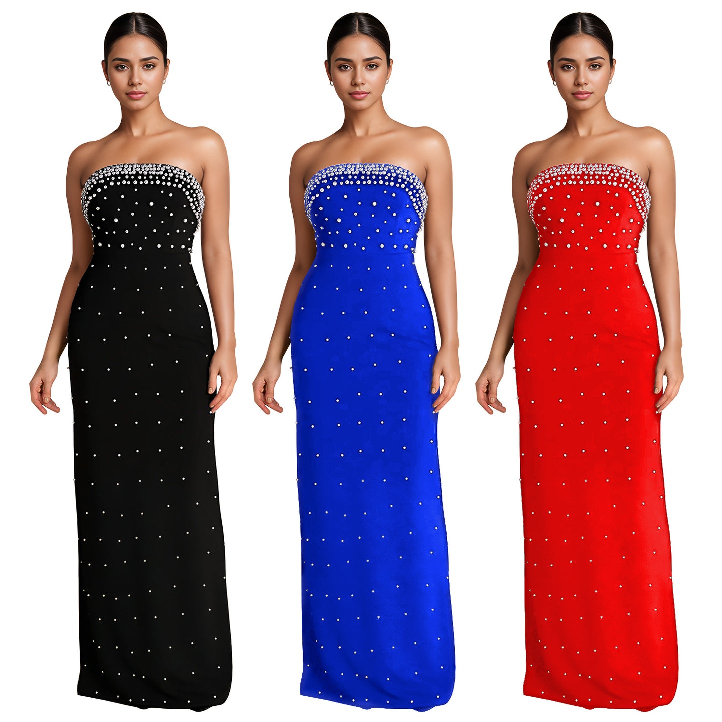 Dame Elegant Aftenkjole med rhinsten og tætsiddende snit Stilla