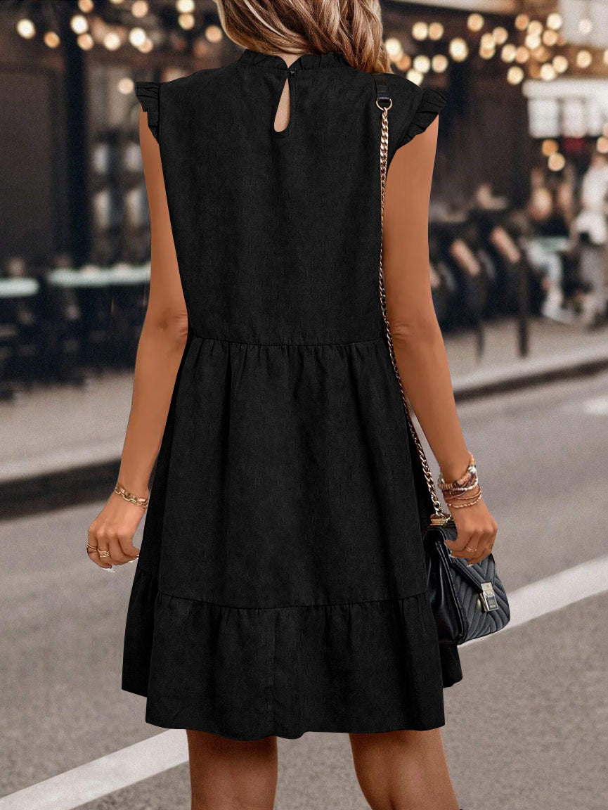 Dame afslappet kjole med flæseærmer og svingende skørt Stilla