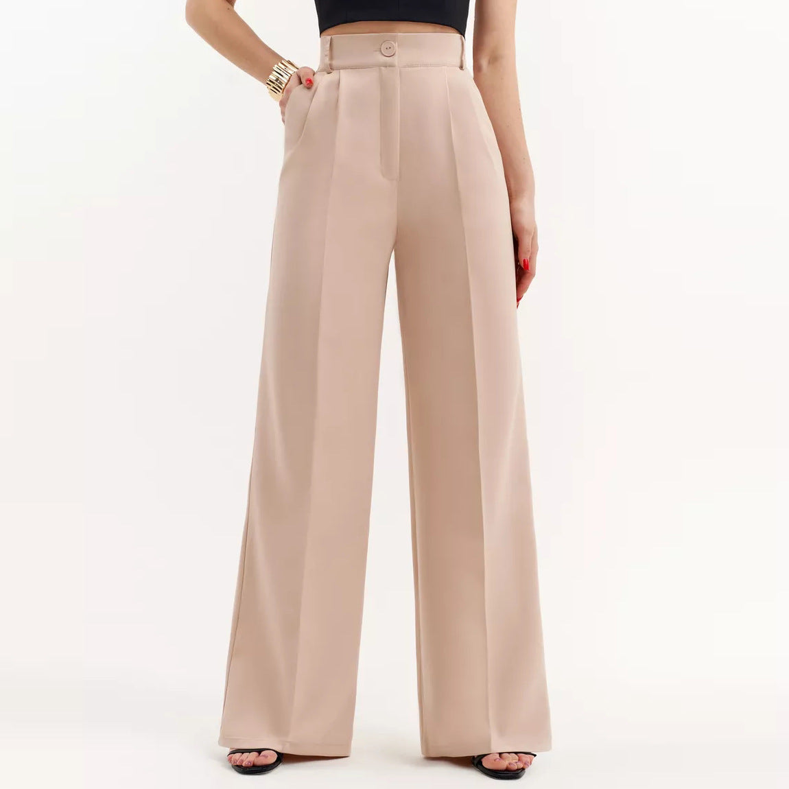 Dame elegant indpakningsoverdel med voluminøse ærmer og højtsiddende palazzo-bukser Stilla