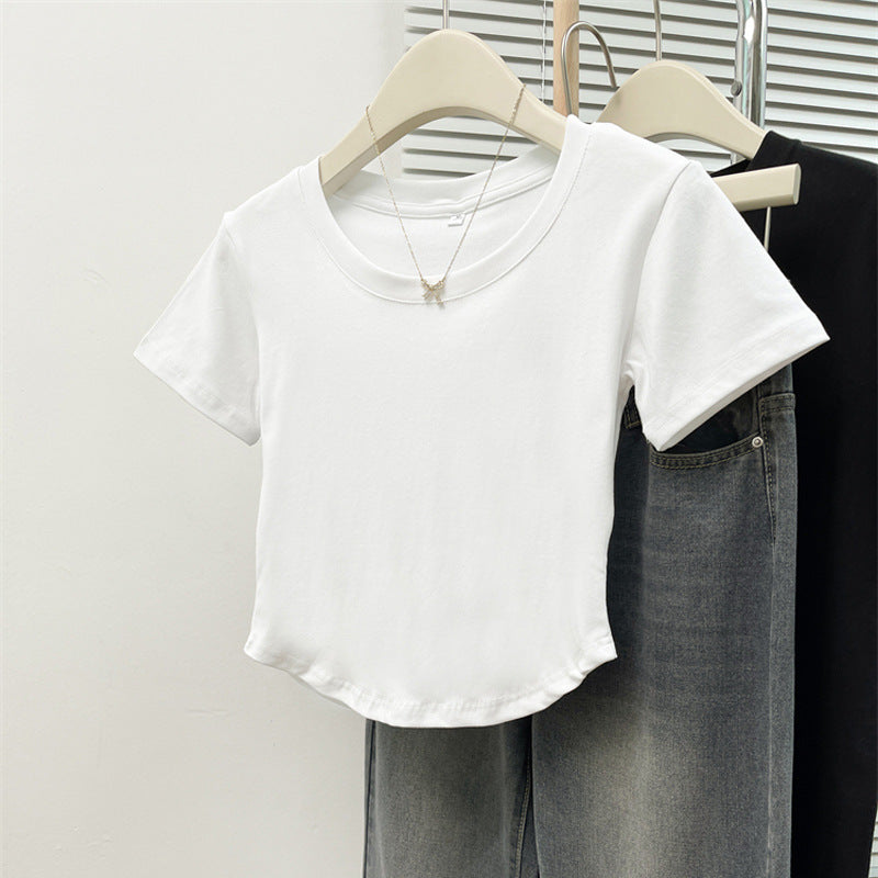 Dame Cropped Kortærmet Basic T-Shirt Stilla