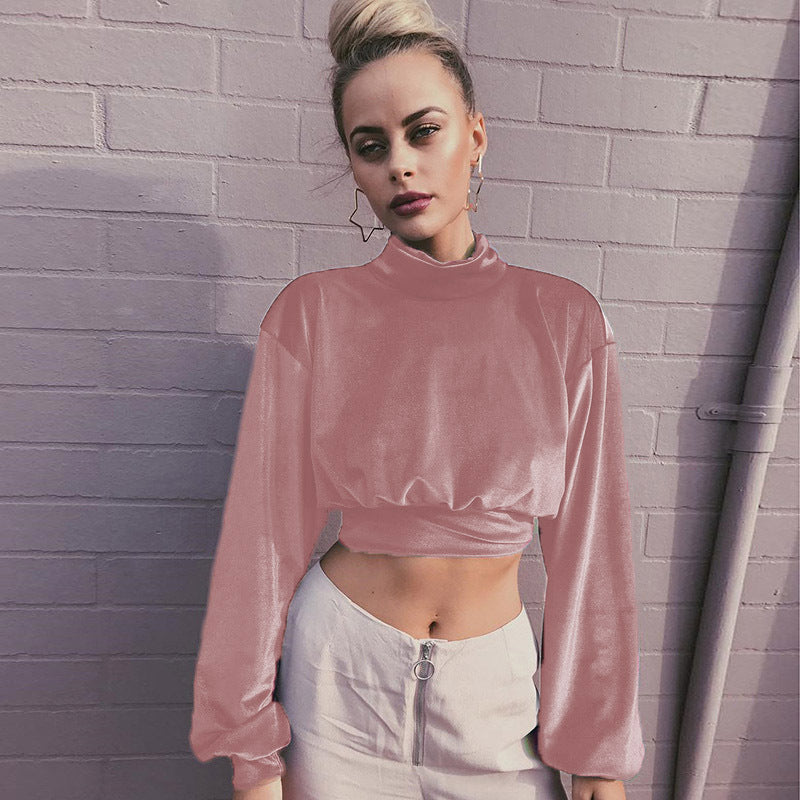 Dame Cropped Pullover med høj krave og vide ærmer Stilla