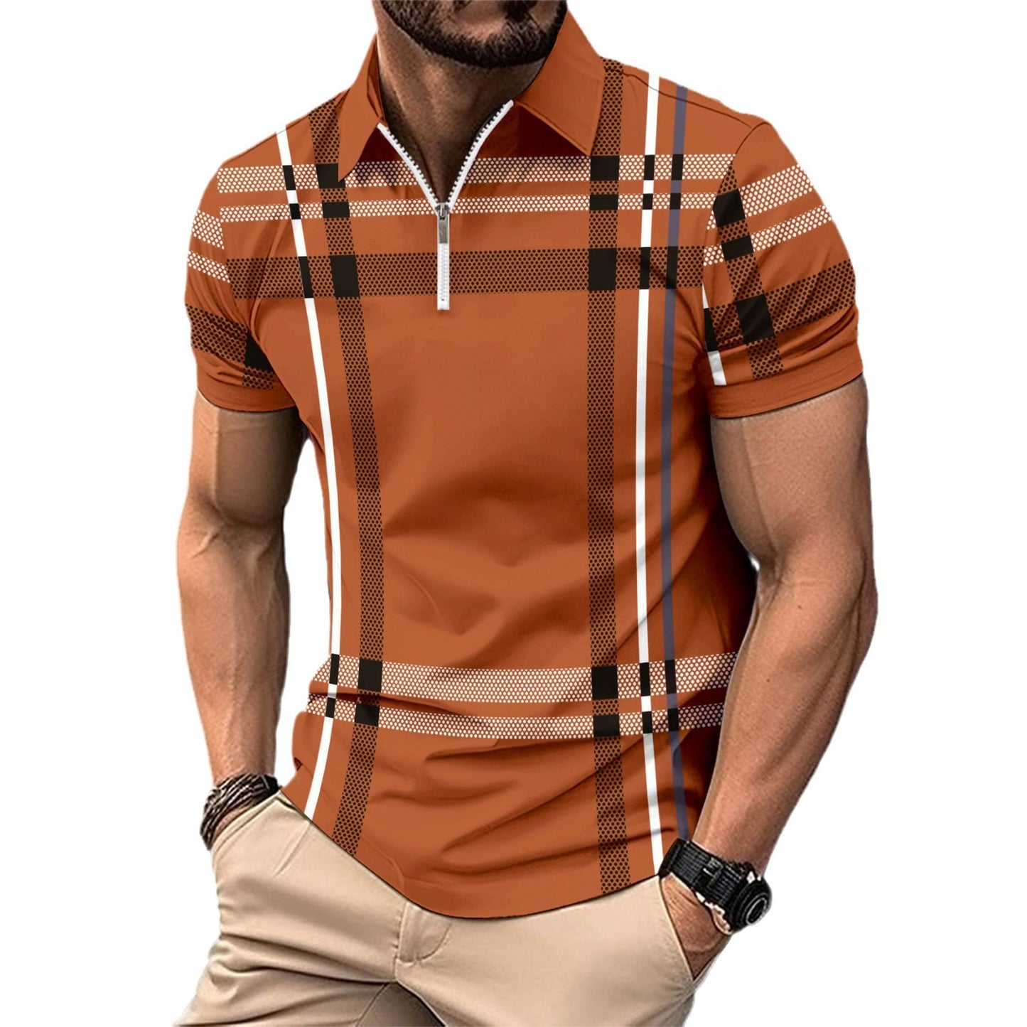 Herre poloshirt med modisk lynlås og klassisk ternet mønster Stilla