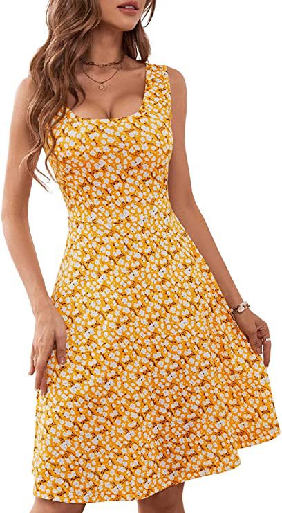 Dame A-formet kjole med blomstermønster og vidde skørt Stilla