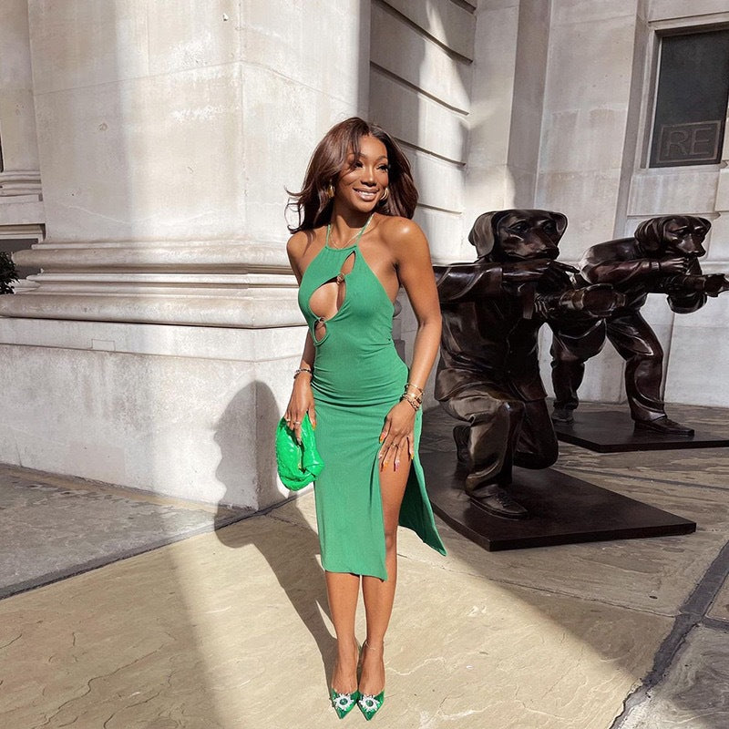 Dame Cut-Out Maxikjole med elegant ringdetalje og højt slids Stilla