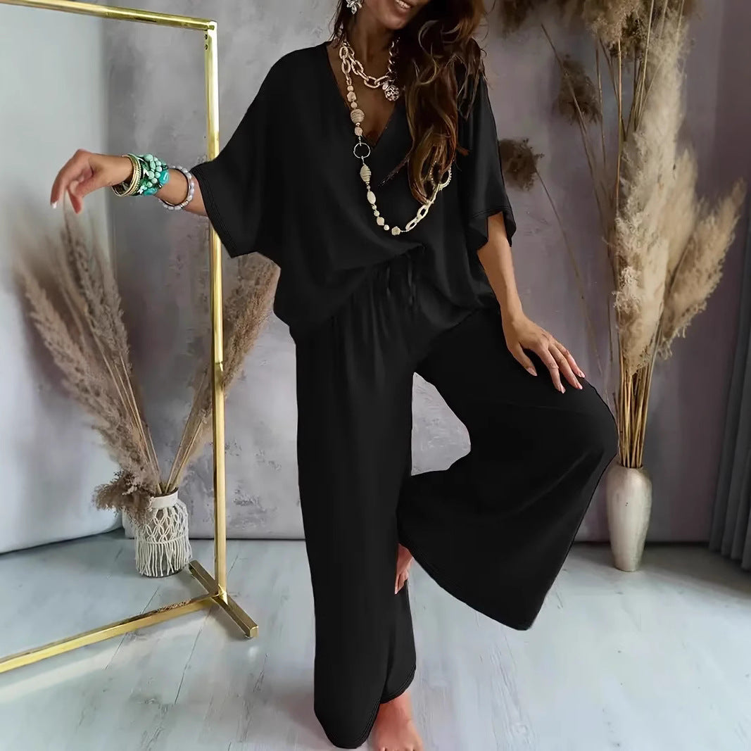 Dame afslappet lounge-sæt med løs pasform og V-udskæring Stilla