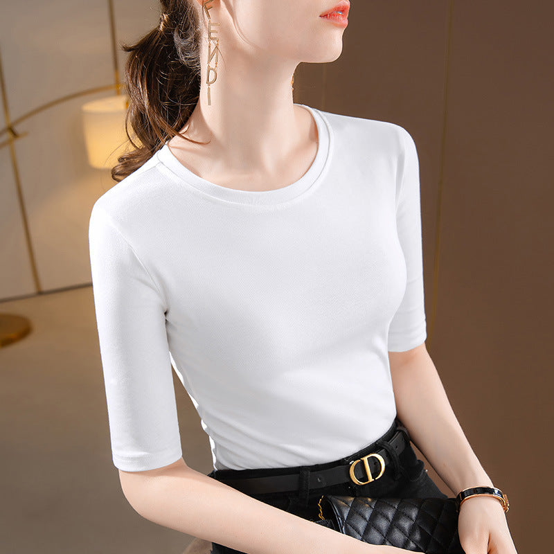 Dame Kortærmet T-Shirt med blød, elastisk bomuldsblanding og klassisk rund halsudskæring Stilla