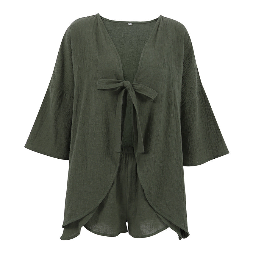 Dame afslappet lounge-sæt med knaplukning og elastisk taljegummi Stilla