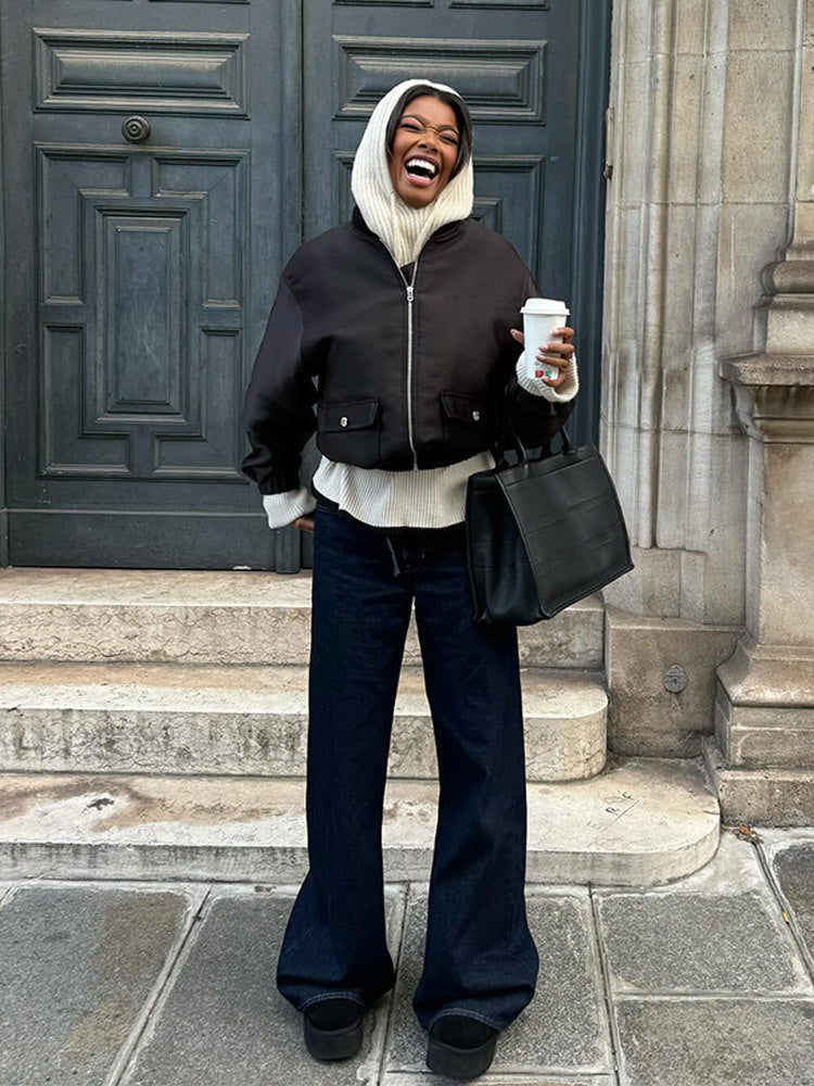 Dame afslappet cropped jakke med høj lukket krave Stilla