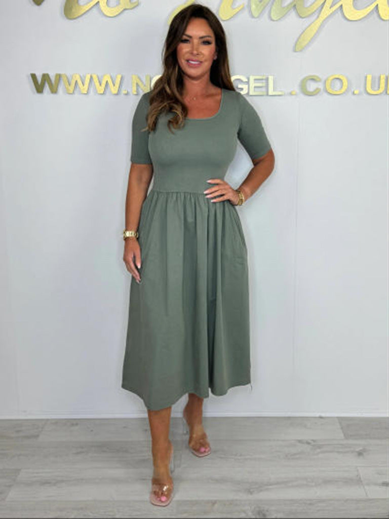 Dame A-linje Midi kjole med korte ærmer Stilla